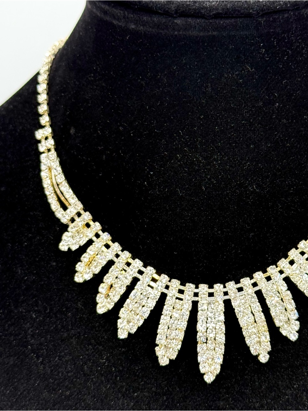 Crystal Fringe Statement Necklace - Silver Tone